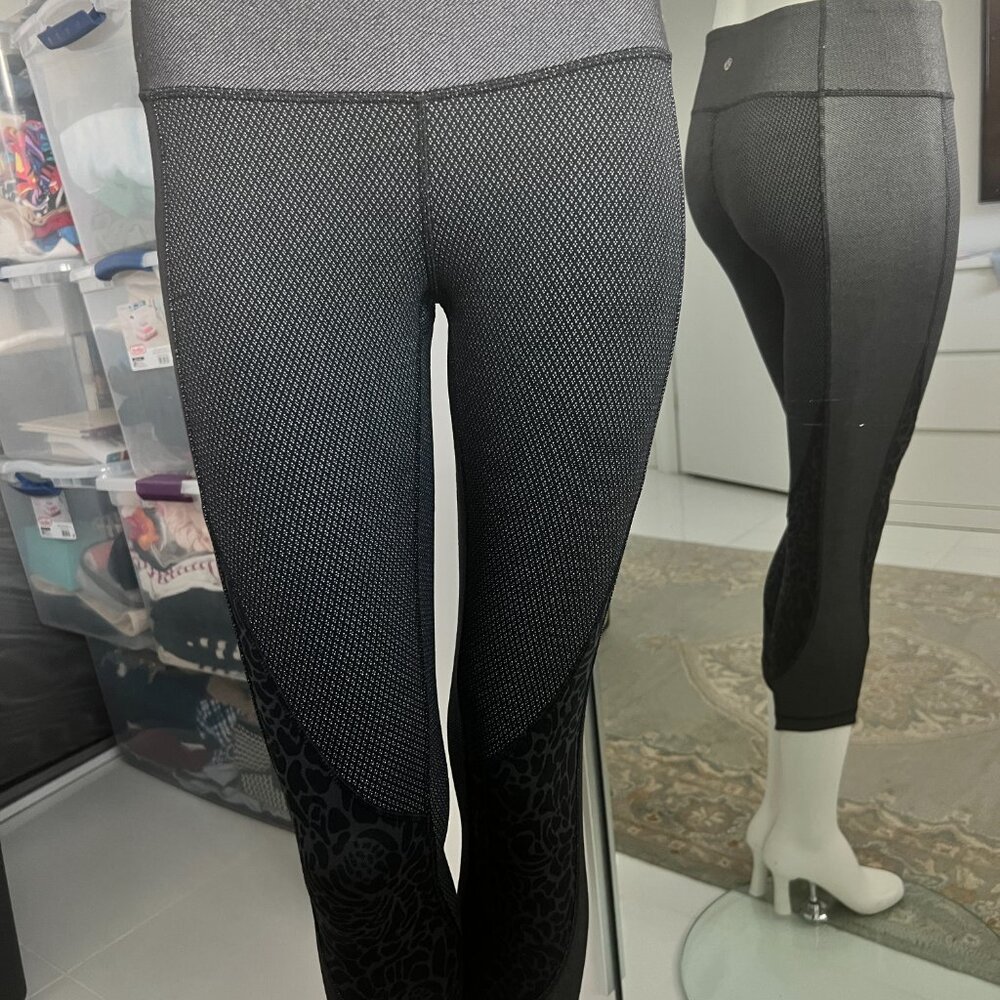 Lululemon Motivate Crop Legging Womens Heather Speckled Black and Gray SZ 6